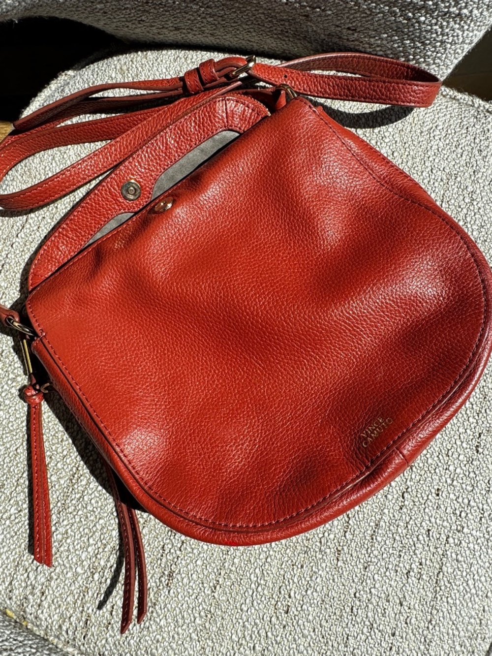 Vince Camuto "Kenzy" Soft, Pebbled Leather Crossbody in Moroccan Clay